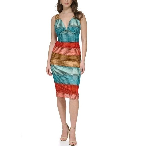 Guess Dresses & Skirts - Guess Women's Size 8 Striped Open-Stitch V-Neck Sleeveless Bodycon Midi Dress